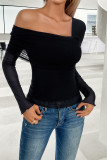 One Shoulder Sheer Mesh Sleeves Top