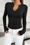 Plain V Neck Long Sleeves Top