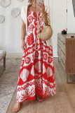 Red Spaghetti Floral Dress