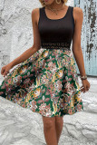 Ribbed Knitting Lace Paisley Print Dress