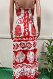Red Spaghetti Floral Dress