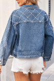 Blue Embroidery Rivet Denim Jacket