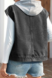 Hooded Sleeveless Denim Jacket