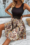Ribbed Knitting Lace Paisley Print Dress
