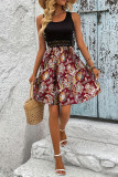 Ribbed Knitting Lace Paisley Print Dress