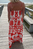 Red Spaghetti Floral Dress