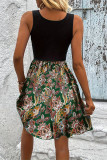 Ribbed Knitting Lace Paisley Print Dress