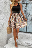 Ribbed Knitting Lace Paisley Print Dress