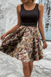Ribbed Knitting Lace Paisley Print Dress