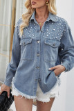 Rhinestone Tassel Button Up Denim Jacket