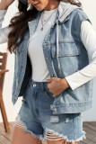 Hooded Sleeveless Denim Jacket