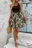 Ribbed Knitting Lace Paisley Print Dress