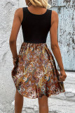Ribbed Knitting Lace Paisley Print Dress