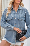 Rhinestone Tassel Button Up Denim Jacket