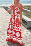 Red Spaghetti Floral Dress