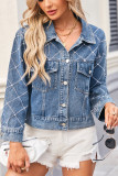Blue Embroidery Rivet Denim Jacket