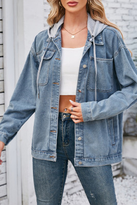 Hooded Denim Jacket with Pockets