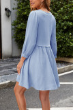 3/4 Puff Sleeves Plain Dress