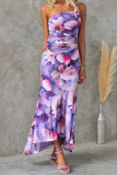 One Shoulder Floral Print Ruffle Dress