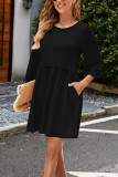 3/4 Puff Sleeves Plain Dress