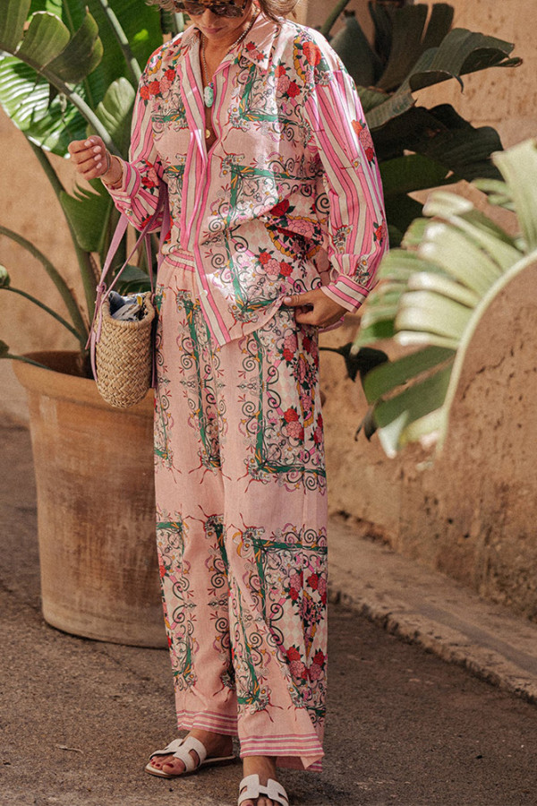 Multi Color Floral Print 2pcs Pants Set