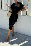 Plain Fold Sleeves Button UP Shirt Dress