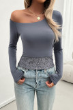 Lace Splicing Drop SHoulder Long Sleeves Top