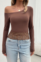 Lace Splicing Drop SHoulder Long Sleeves Top