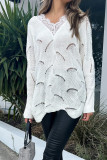 White Lace Splicing Knitting Sweater