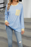 Colorblock Pocket Stripes Long Sleeves Top