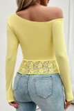 Lace Splicing Drop SHoulder Long Sleeves Top