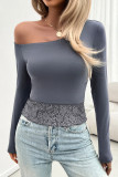 Lace Splicing Drop SHoulder Long Sleeves Top