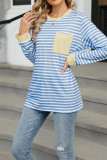 Colorblock Pocket Stripes Long Sleeves Top