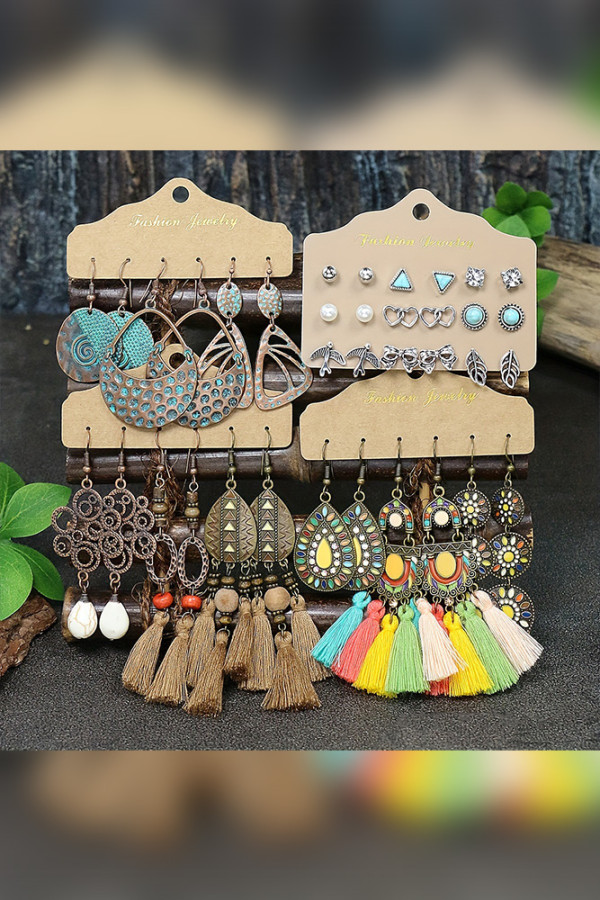 Boho Turquoise Tassel Earrings Set