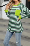 Colorblock Pocket Stripes Long Sleeves Top