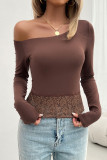 Lace Splicing Drop SHoulder Long Sleeves Top