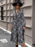 Black Lace Splicing Shirt Dress