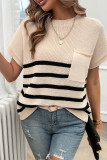 Stripes Pocket SHort Sleeves Knitting Top