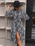 Black Lace Splicing Shirt Dress