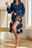 Blue Puff Sleeves Shirt Dress