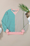 Casual Stripe Colorblock Drop Shoulder Oversize Sweatshirt