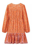 Boho V Neck Puff Sleeves Dress