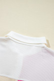 Rose Red Colorblock Ribbed Collared Oversized Sweatshirt