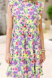 Purple Floral Splicing Dress