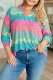 Green Leopard Stripes 3/4 Rolled Sleeve Plus Size Top