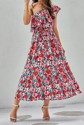 Drop Shoulder Ruffle Floral Dress