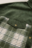 Blackish Green Snap Buttons Colorblock Plaid Shacket