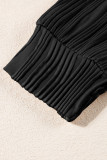 Black Textured Wavy Round Neck Long Sleeve Top