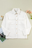 White Solid Color Corduroy Buttoned Long Sleeve Jacket
