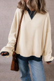 White Color Block Patch Drop Shoulder Oversized Sweatshirt
